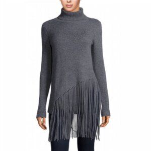 Saks Fifth Avenue 100% cashmere fringe turtleneck sweater